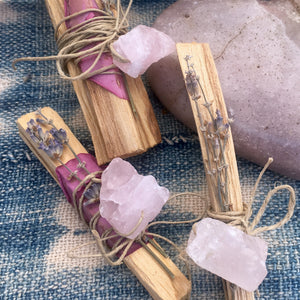 Palo santo + rough rose quartz