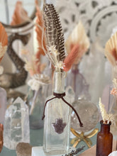 Load image into Gallery viewer, Antique Apothecary Bottle with amethyst Hamsa