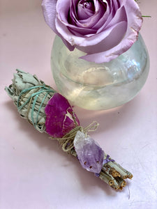 Torch white sage bundle with amethyst point